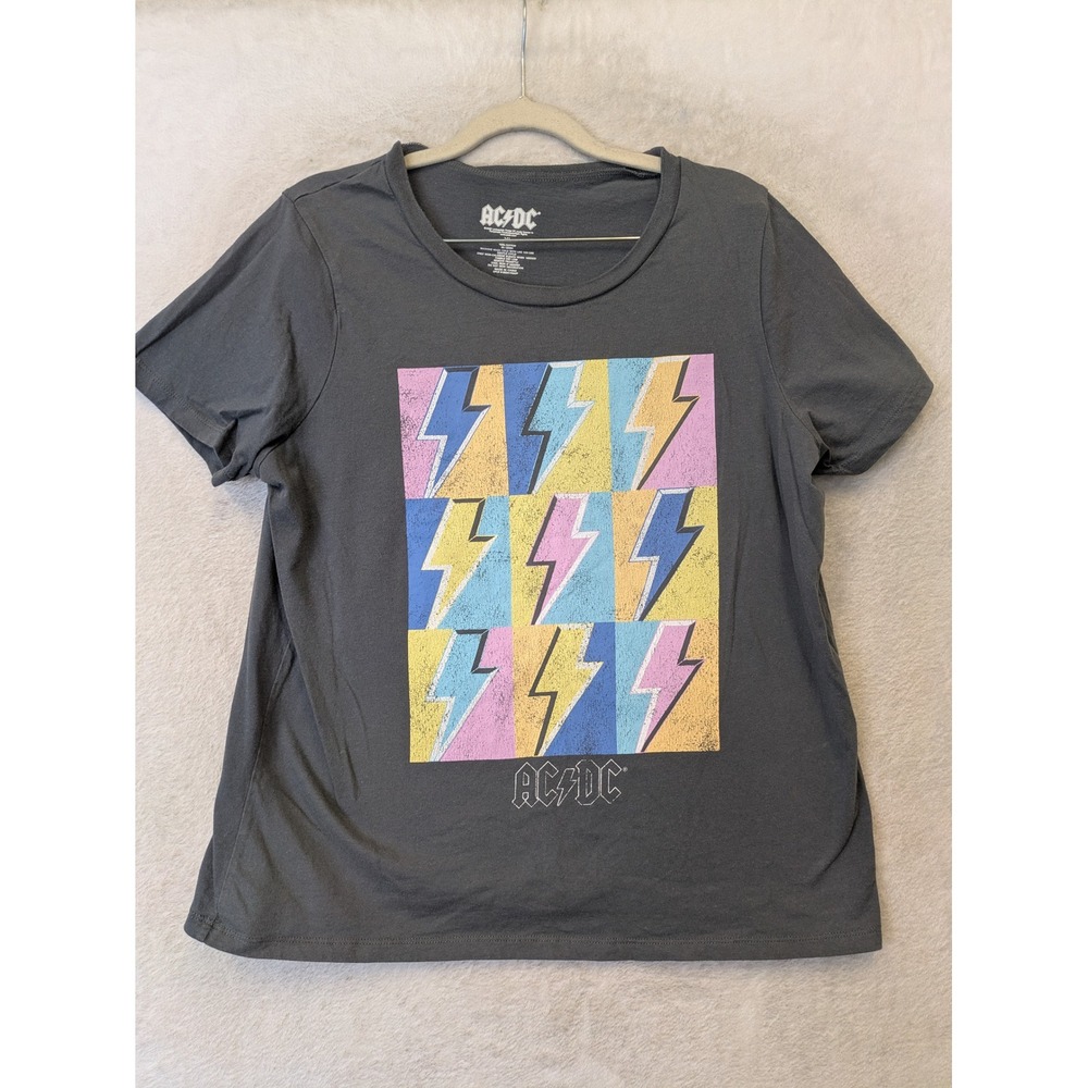 AC/DC‎ Graphic T-Shirt Women's XL Charcoal Gray Lightning Bolt Pop Art Print